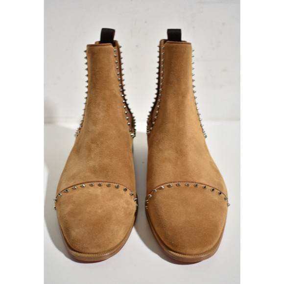 Christian Louboutin Mens Chelsea Cloo Flat Cinnamon Brown Suede Spike Boot 45 12 - Picture 6 of 12